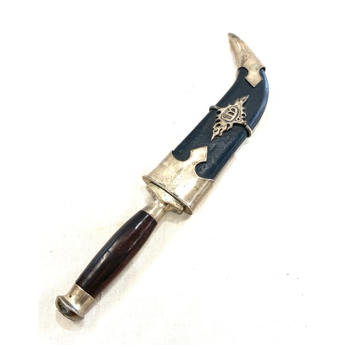 112 - Rob Miller knife, carved dagger, silver detail to shealth