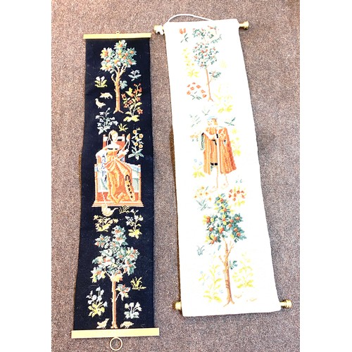 122 - 2 Antique wall hanging tapestries, approximate length of longest 39 inches, Width 10.5 inches