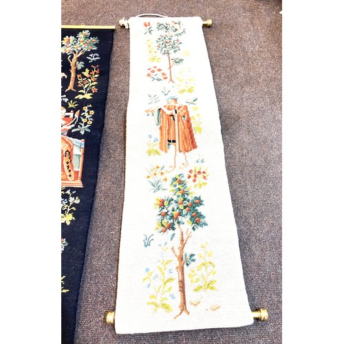 122 - 2 Antique wall hanging tapestries, approximate length of longest 39 inches, Width 10.5 inches