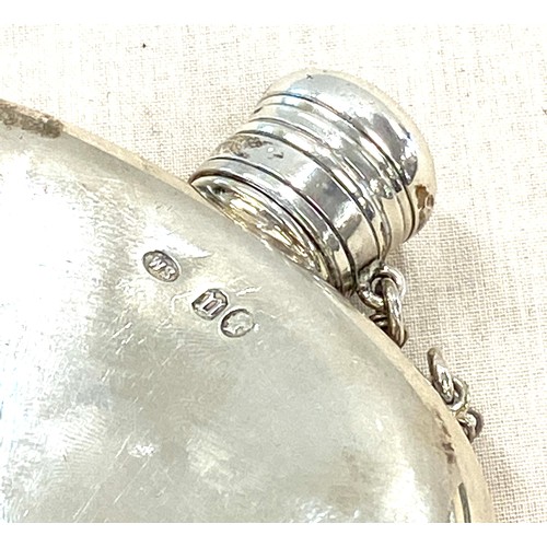 606 - Silver hallmarked hip flask, some dents, dinks, etc please view images, approximate weight 90g