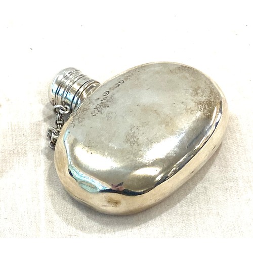 606 - Silver hallmarked hip flask, some dents, dinks, etc please view images, approximate weight 90g