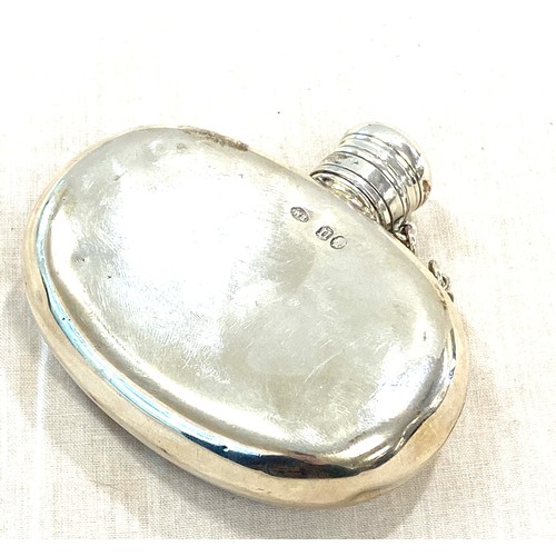 606 - Silver hallmarked hip flask, some dents, dinks, etc please view images, approximate weight 90g