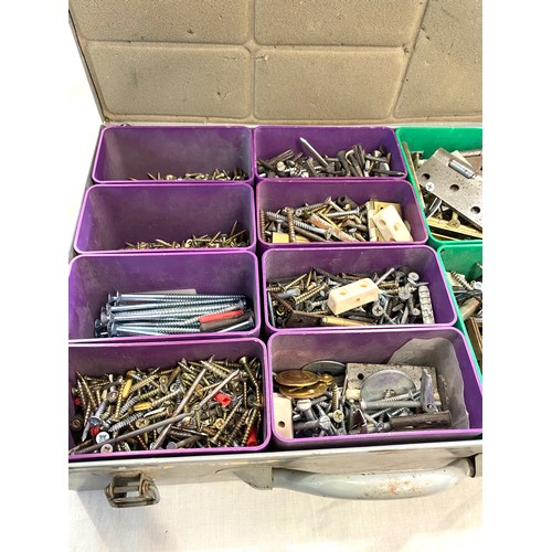 195 - Selection of  metal tool accessory boxes with contents includes a Bosch 110v drill etc