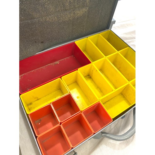 195 - Selection of  metal tool accessory boxes with contents includes a Bosch 110v drill etc