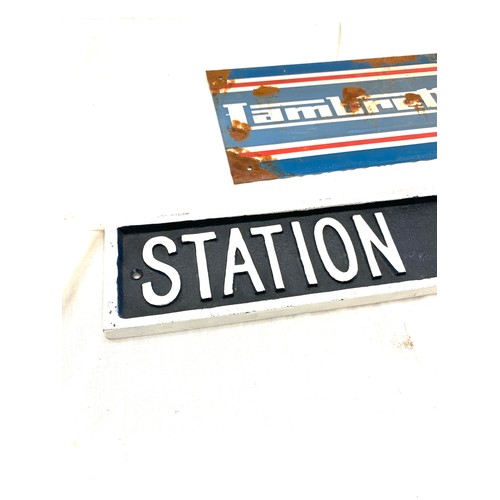 98 - Cast Station master sign, Metal Lambretta sign, approximate measurements of station master sign, 18.... 