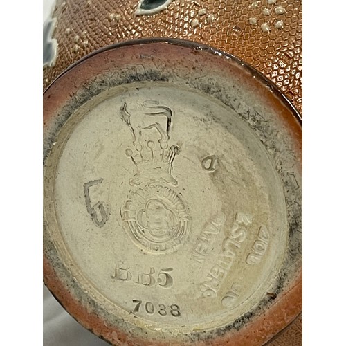 113 - Pair of Royal Doulton Lambeth stoneware slater ware vase's circa 1890, unfortunately one has been da... 