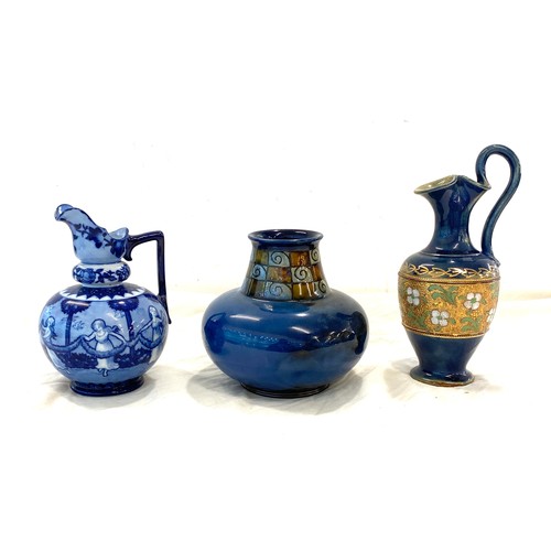 93 - Antique and later Royal Doulton Lambeth ewer, vase and jug makers markings to base, good overall con... 