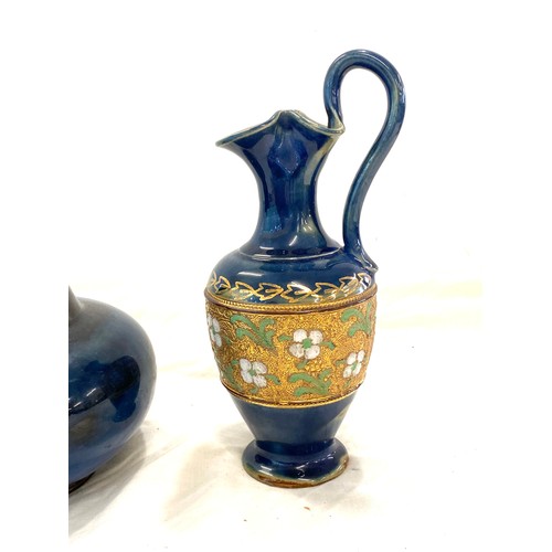93 - Antique and later Royal Doulton Lambeth ewer, vase and jug makers markings to base, good overall con... 