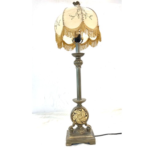 95 - Antique tall brass side lamp, approximate height including shade 32 inches , working order