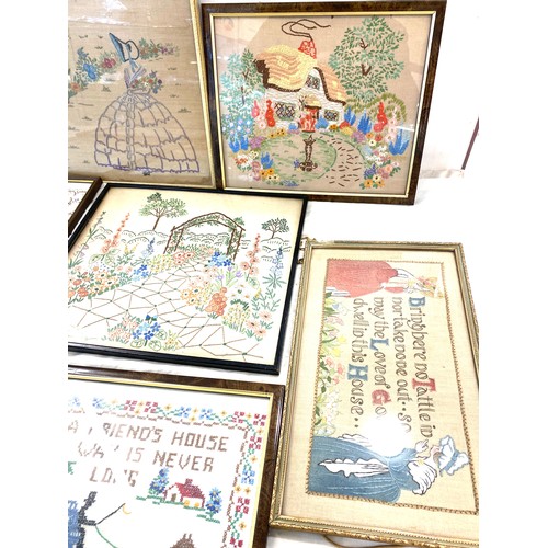 216 - Selection 7 vintage framed tapestries, various sizes and designs