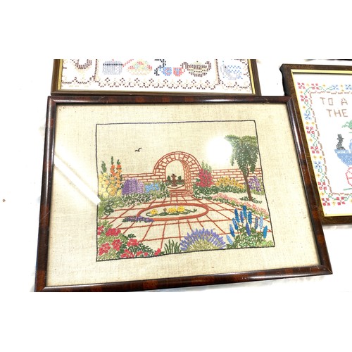 216 - Selection 7 vintage framed tapestries, various sizes and designs