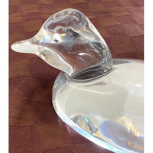 57 - Villeroy and Boch glass duck, together with glass paperweight