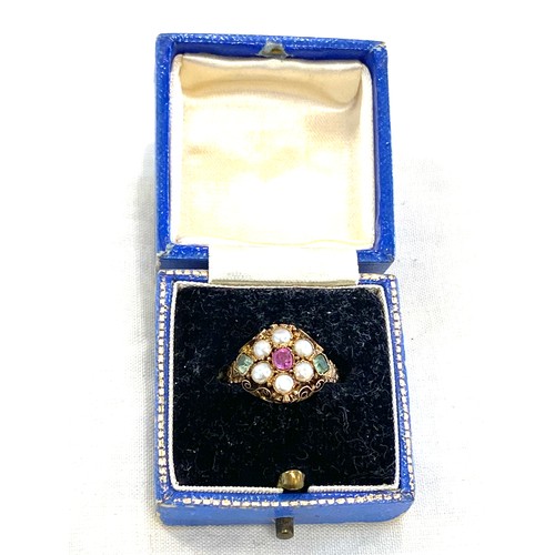 548 - Antique 18ct Ruby, pearl and stone set ladies dress ring, approximate ring size K/L, approximate wei... 