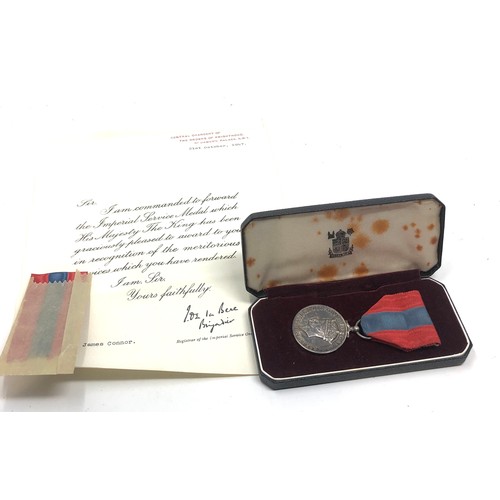 430 - Boxed imperial service medal with certificates to james conner 1947