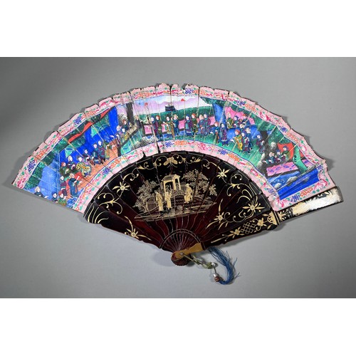 556 - Antique Chinese fan, Canton, Lacquer with painted decoration