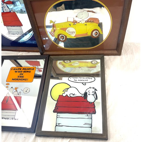 23 - 4 Vintage small Snoopy mirrors, approximate frame measurement 34cm by 24cm