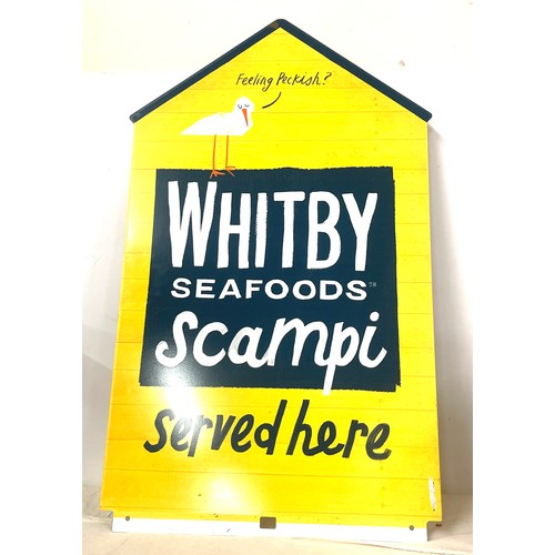 123 - Whitby Seafood Scampi double sided metal sign, approximate measurements: Height 31 inches, Width 18.... 