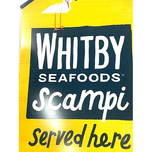 123 - Whitby Seafood Scampi double sided metal sign, approximate measurements: Height 31 inches, Width 18.... 