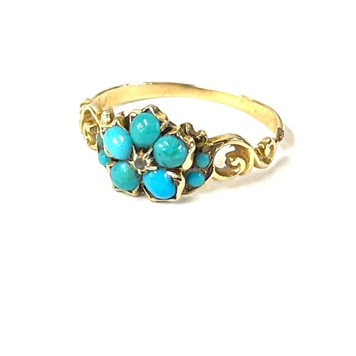 586 - Antique Gold, turquoise and diamond ladies ring, is in need of repair, approximate total weight 1.6g... 