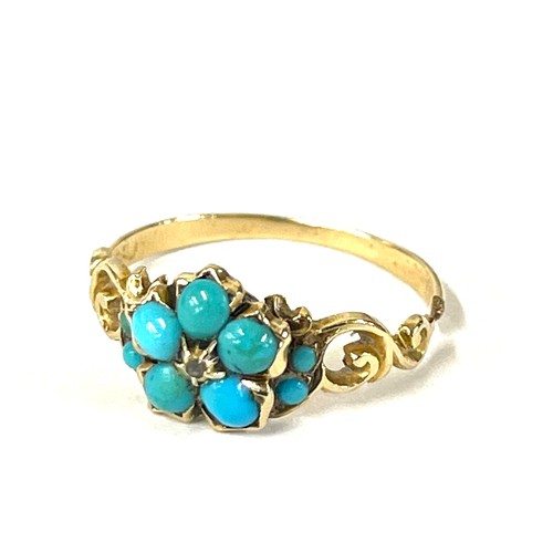 586 - Antique Gold, turquoise and diamond ladies ring, is in need of repair, approximate total weight 1.6g... 