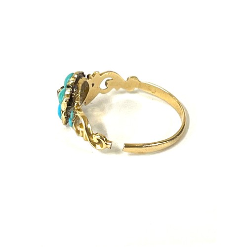 586 - Antique Gold, turquoise and diamond ladies ring, is in need of repair, approximate total weight 1.6g... 