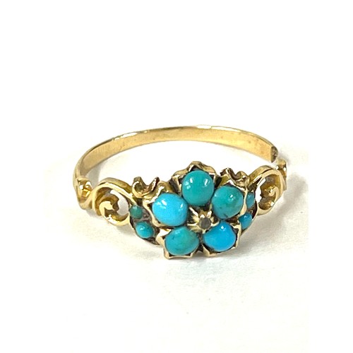 586 - Antique Gold, turquoise and diamond ladies ring, is in need of repair, approximate total weight 1.6g... 