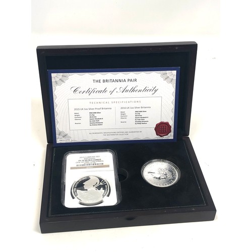 423 - Westminster collection fine silver britannia proof coins 2015 & 2016 boxed with c.o.a