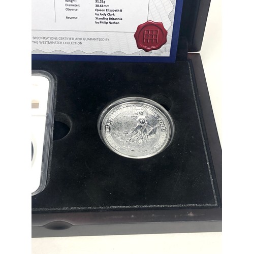 423 - Westminster collection fine silver britannia proof coins 2015 & 2016 boxed with c.o.a