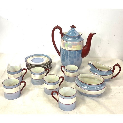 593 - Porcelain coffee set to include 6 cups, saucers, milk, sugar, pot