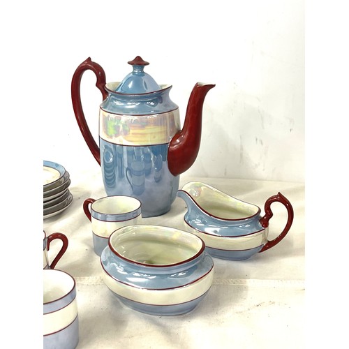 593 - Porcelain coffee set to include 6 cups, saucers, milk, sugar, pot