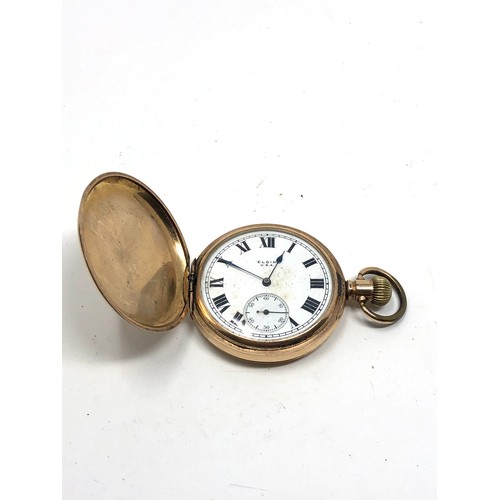 387 - Antique gold plated full hunter Elgin u.s.a pocket watch  ticks but does not wind up spares or repai... 