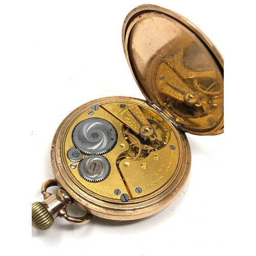 387 - Antique gold plated full hunter Elgin u.s.a pocket watch  ticks but does not wind up spares or repai... 