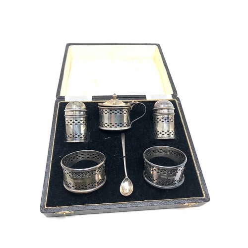 85 - Boxed silver cruet set & napkin rings birmingham silver hallmarks