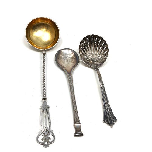 111 - 3 silver spoons inc sifter & ladle spoons weight 99g