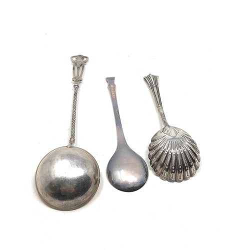 111 - 3 silver spoons inc sifter & ladle spoons weight 99g