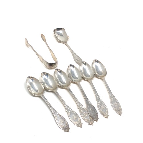 83 - Scottish silver tea spoons & sugar tongs etc weight 165g