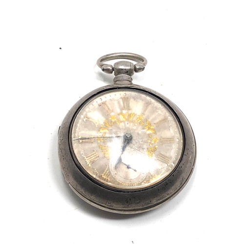 382 - Antique silver dial pair case fusee pocket watch Ellon Sheffield the watch winds and ticks but no wa... 