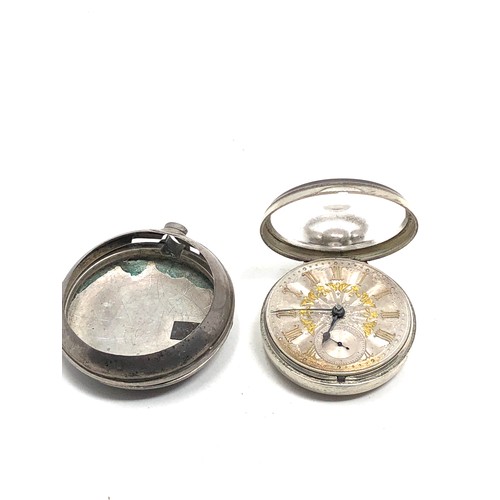 382 - Antique silver dial pair case fusee pocket watch Ellon Sheffield the watch winds and ticks but no wa... 