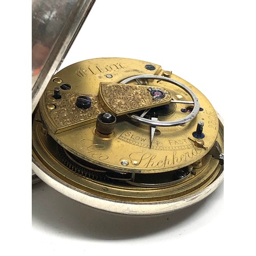 382 - Antique silver dial pair case fusee pocket watch Ellon Sheffield the watch winds and ticks but no wa... 