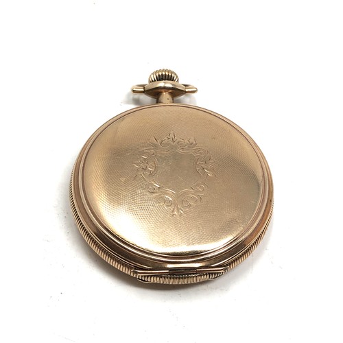 383 - Antique gold plated full hunter Waltham u.s.a pocket watch in working order but no warranty given