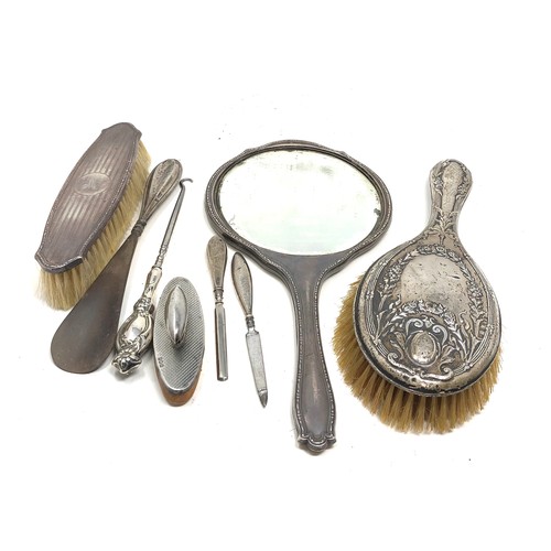 108 - Selection of hallmarked silver items inc silver brushes ,mirror etc