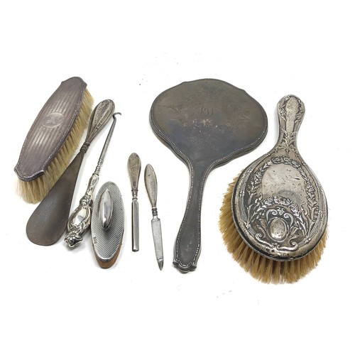 108 - Selection of hallmarked silver items inc silver brushes ,mirror etc