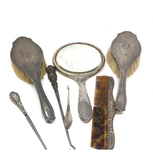 84 - Selection of silver items inc silver brushes ,mirror etc