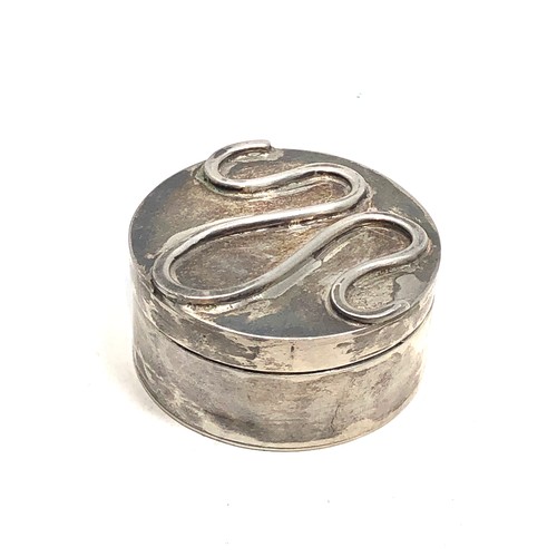 81 - Modernist millenium silver pill box London silver hallmarks measures approx 4.5cm dia height 2.2cm w... 