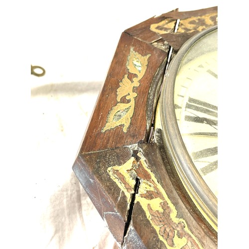 196 - Vintage American drop dial, inlaid wall clock, a/f