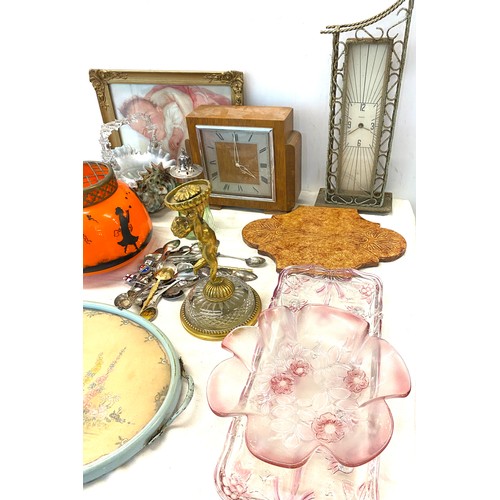 215 - Selection of miscellaneous includes hand painted glass vase, glassware, clocks etc