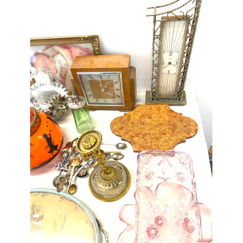 215 - Selection of miscellaneous includes hand painted glass vase, glassware, clocks etc