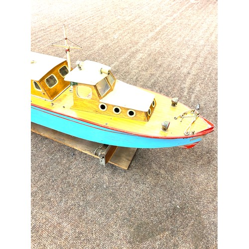 493 - Pre War Clockwork boat on stand length approx 40 inches 15inches tall including stand , with key wor... 