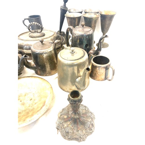 203 - Large selection of silver plated ware includes tea pot, cups etc