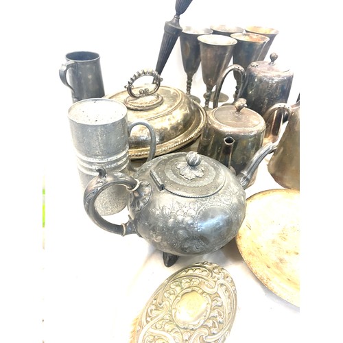 203 - Large selection of silver plated ware includes tea pot, cups etc